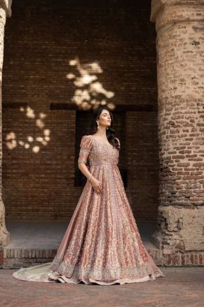 Pakistani Bridal Front Open Pishwas Lehenga - Image 5