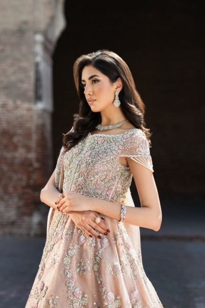 Pakistani Bridal Royal Gown Lehenga In Pink - Image 3