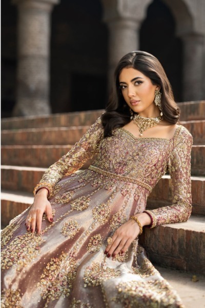 Pakistani Bridal Wear Rose Gold Wedding Gown - Image 2