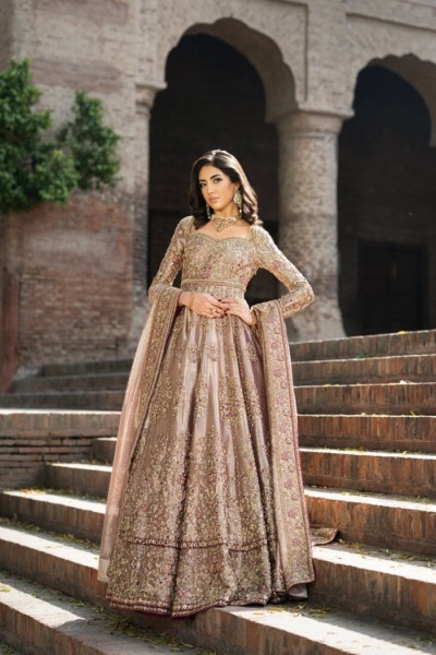 Pakistani Bridal Wear Rose Gold Wedding Gown