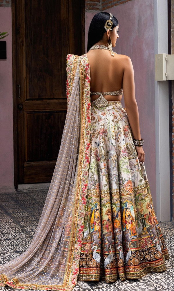 INDIAN PASTLE IVORY LEHNGA CHOLI - Image 3