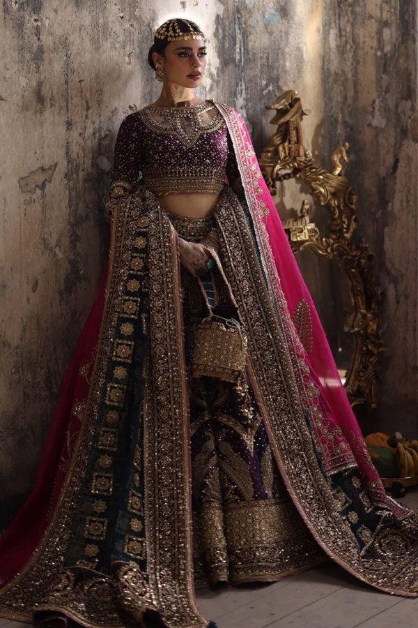 Bridal Outfit In Pink & Purple Lehenga Choli