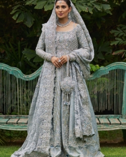 Bridal Ice Blue Lehenga with Open Long Shirt