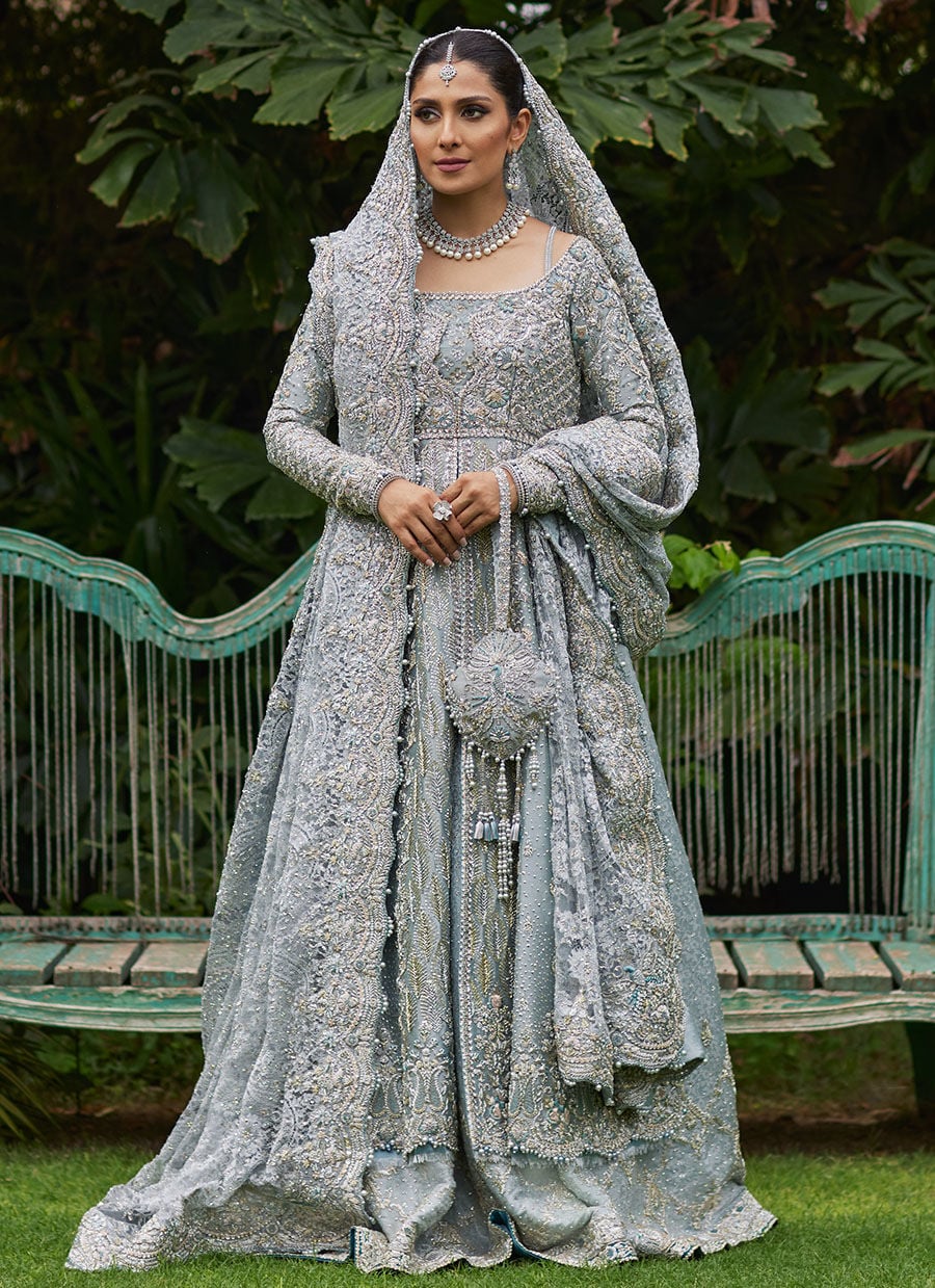 Pakistani Bridal Ice-Blue Royal Maxi