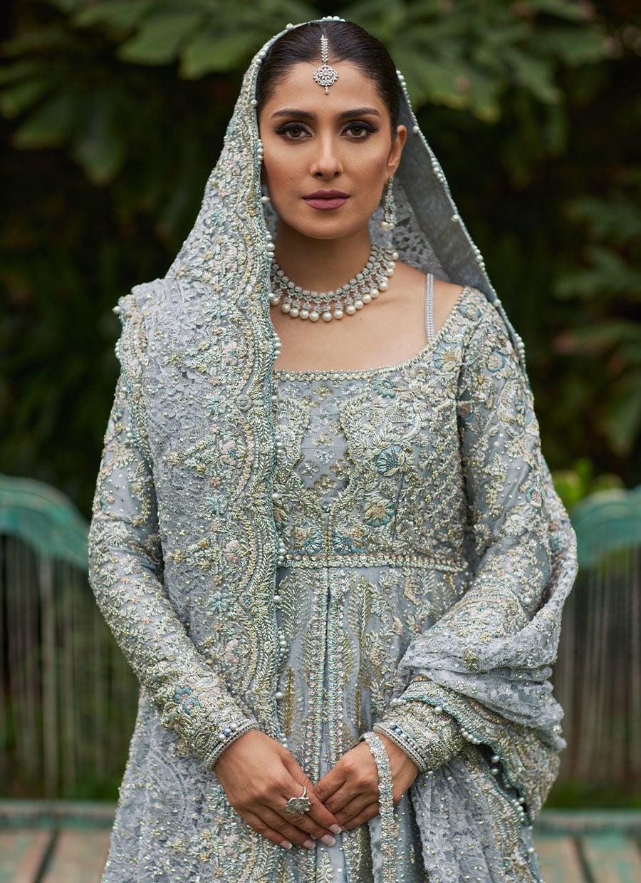 Pakistani Bridal Ice-Blue Royal Maxi
