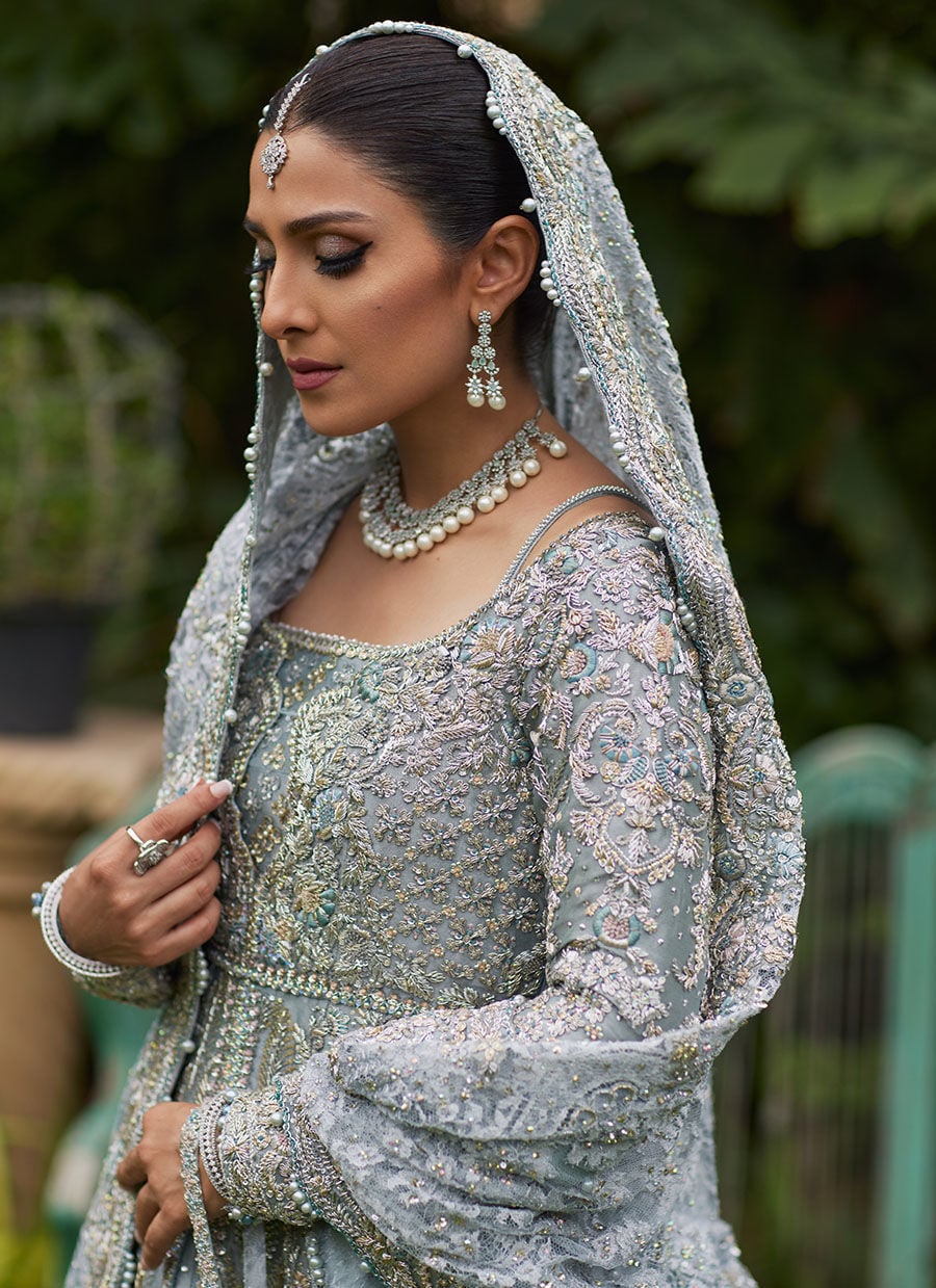 Pakistani Bridal Ice-Blue Royal Maxi