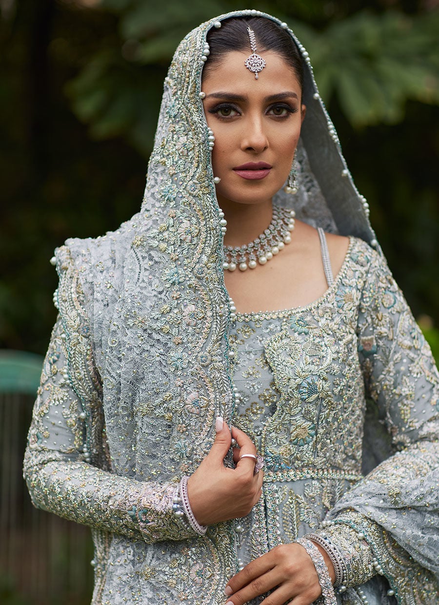 Pakistani Bridal Ice-Blue Royal Maxi