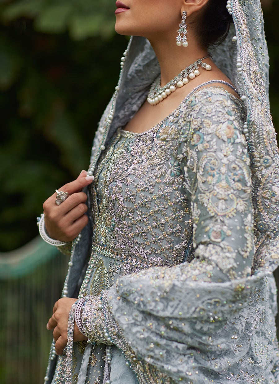 Pakistani Bridal Ice-Blue Royal Maxi