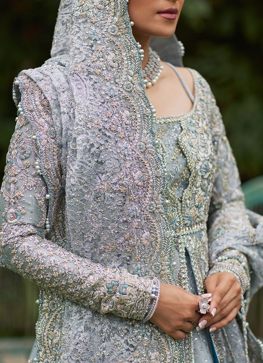 Pakistani Bridal Ice-Blue Royal Maxi