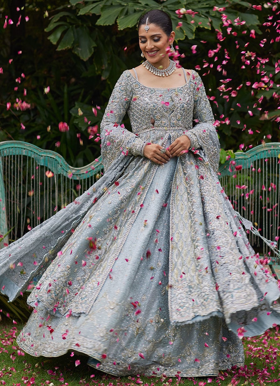 Pakistani Bridal Ice-Blue Royal Maxi
