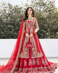 Pakistani Bridal Dress Red Farshi Lehenga Style Wedding Outfit