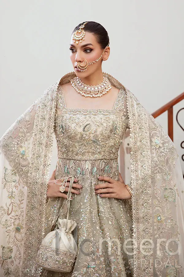 Pakistani Bridal Frock Lehenga In Gold
