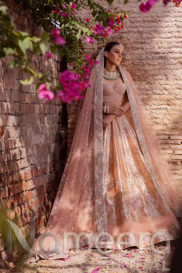 Pakistani Bridal Outfit In Pink And Purple Lehenga Choli