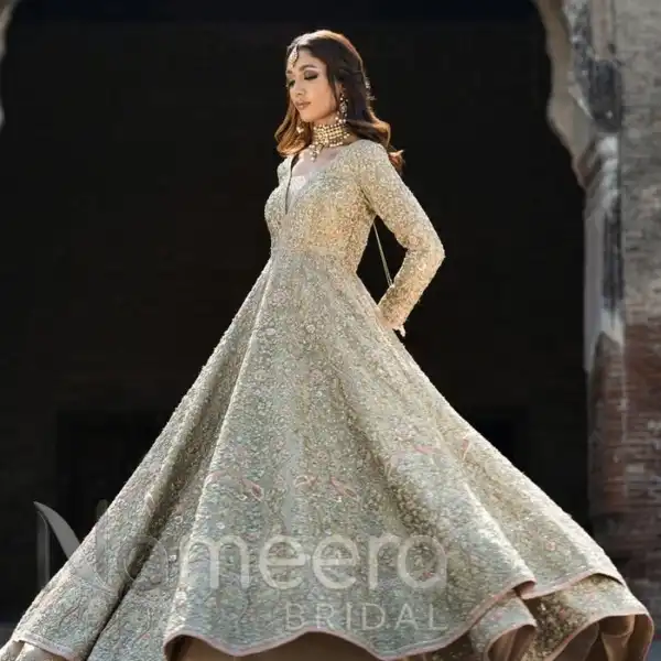 Majestic Pakistani Bridal Gown in Lehenga Frock Design