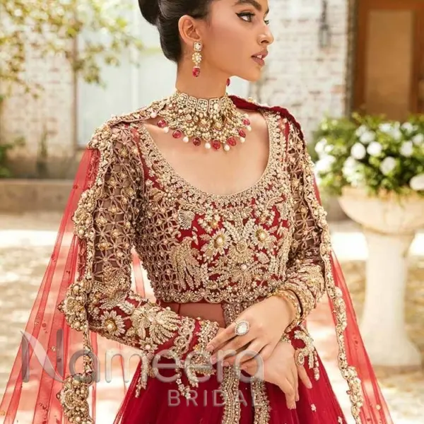 Red Bridal Pakistani Pishwas Lehenga Dress
