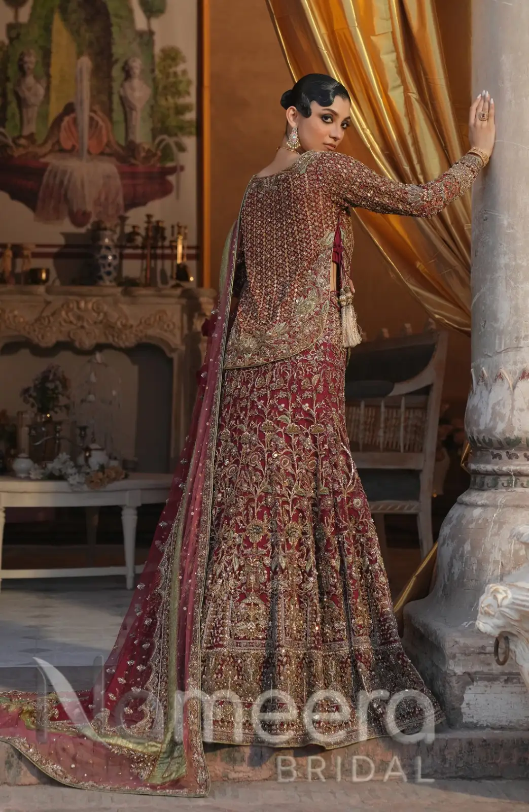 Pakistani Mermaid Bridal Shirt Red Lehenga