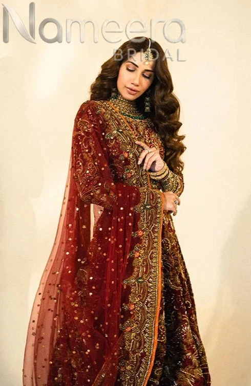 Pakistani Bridal Royal Maroon Lehenga Choli