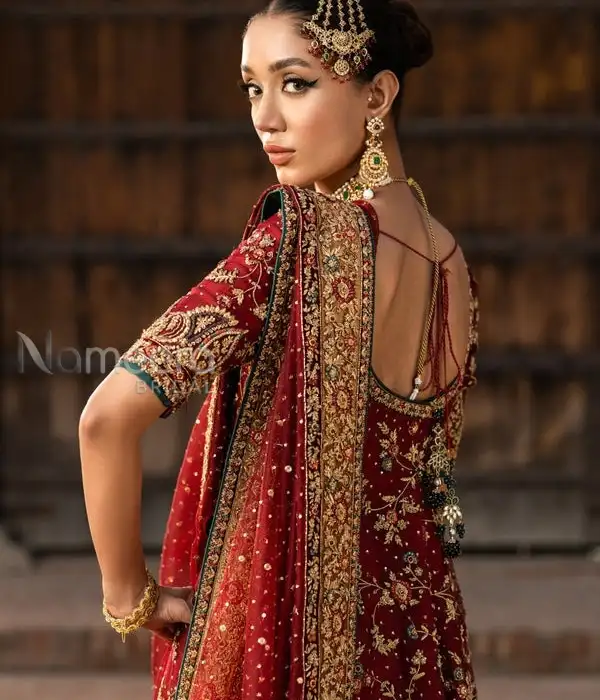 Luxurious Pakistani Bridal Lehenga with Embroidered Open Frock