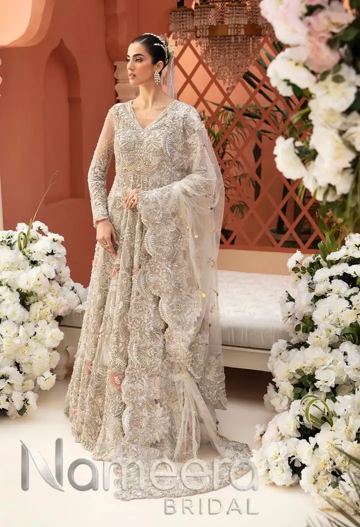 Pakistani Bridal White Embellished Gown Dupatta
