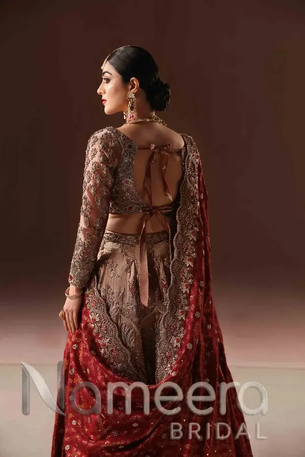 Latest Pakistani Bridal Rust Gold Lehenga Choli