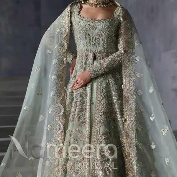 Luxurious Open Gown with Lehenga Pakistani Bridal Wear
