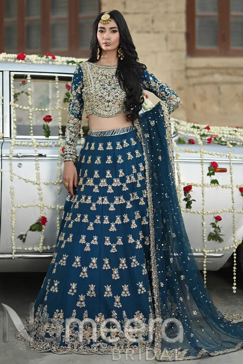 Latest Pakistani Bridal Teal Lehenga Choli