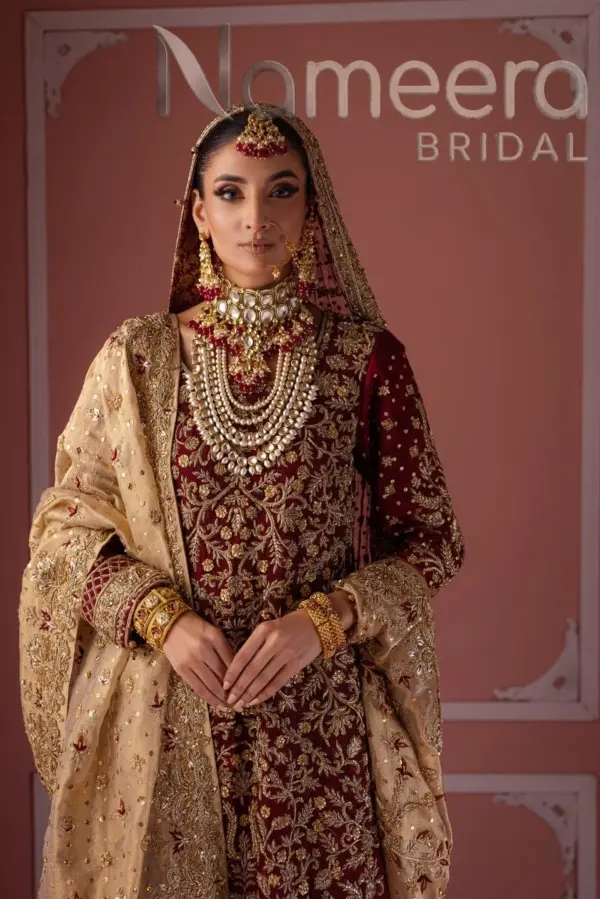 Pakistani Bridal Shirt With Farshi Lehenga