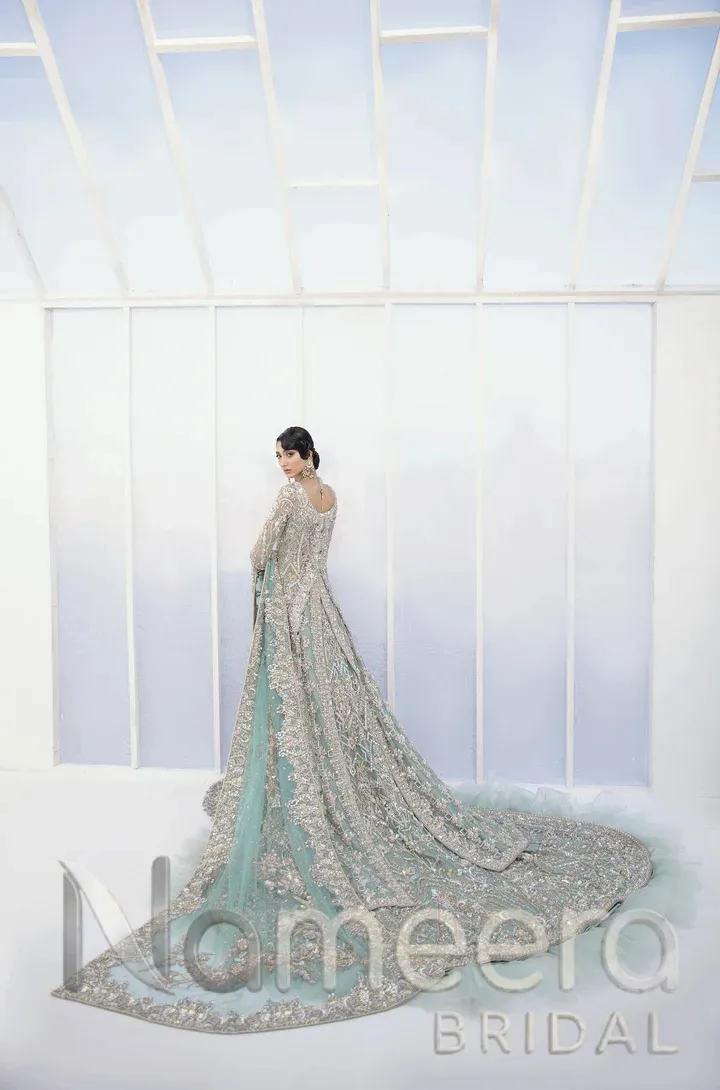 Bridal Ice Blue Lehenga with Open Long Shirt