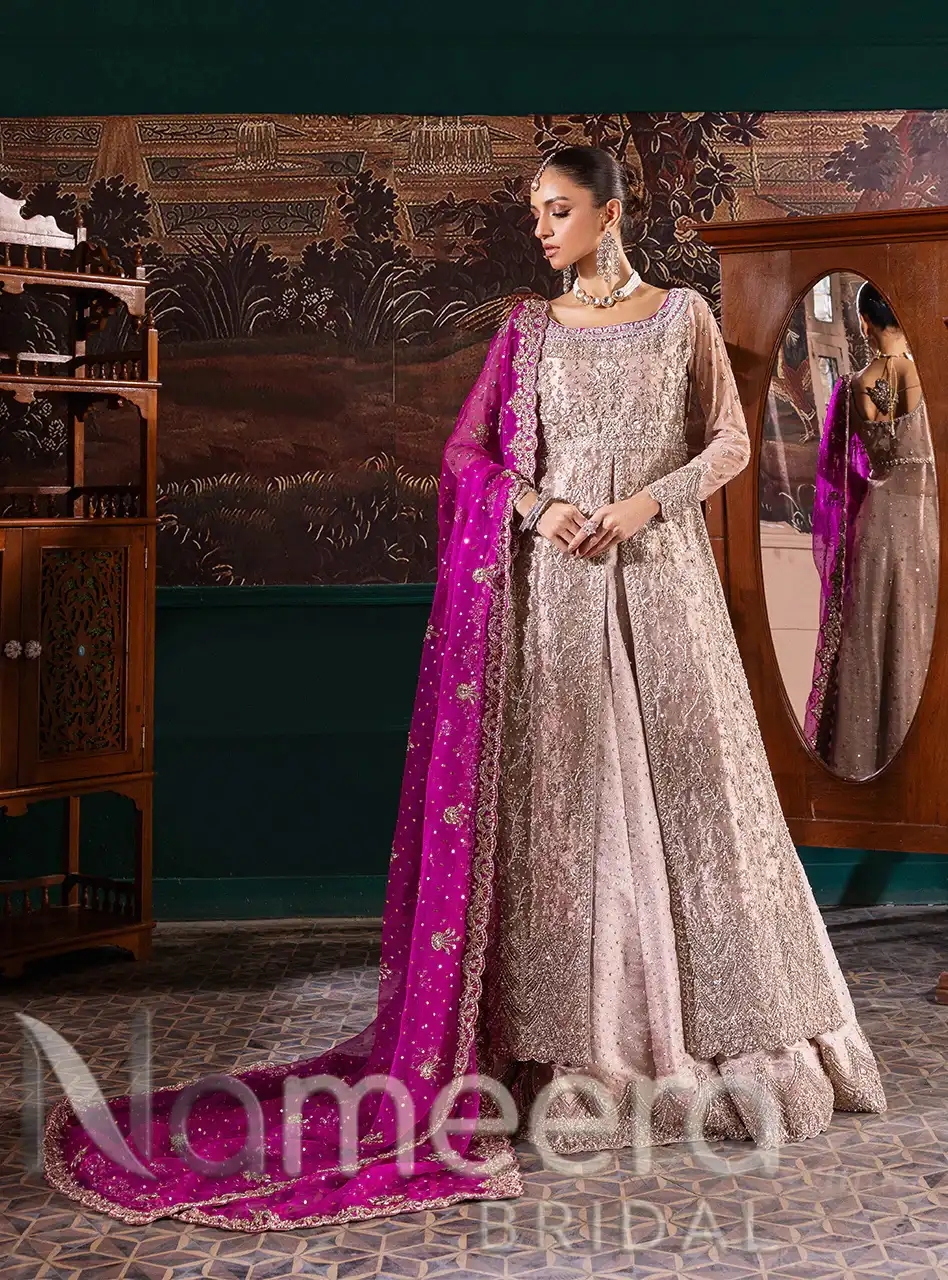 Pakistani Bridal Lehenga Gown In Pink