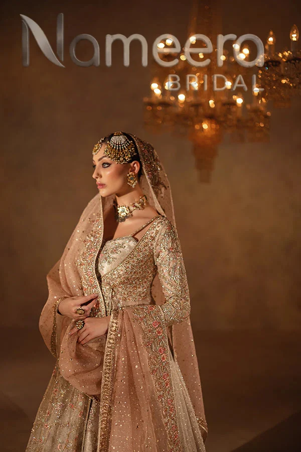 Pakistani Bridal Embellished Angrakha Pishwas Lehenga