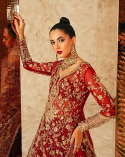 Red And Antique Gold Combination Lehenga Pakistani Bridal Outfit