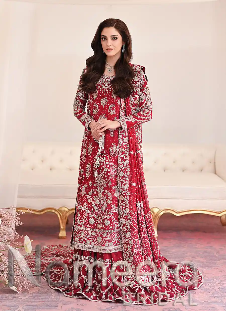 Pakistani Bridal Deep Red Farshi Lehenga Outfit