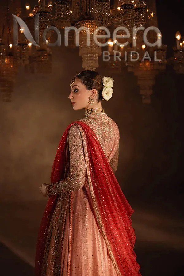 Pakistani Bridal Pink Embellished Pishwas Lehenga