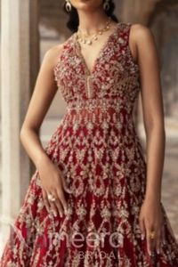 Red Bridal Outfit in Lehenga Frock