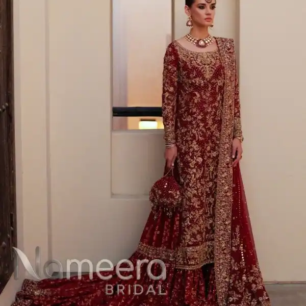 Classic Red Wedding Gharara Pakistani Bridal Outfit