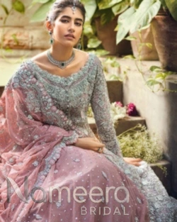 Pakistani Bridal Pink Open Sharara Gown