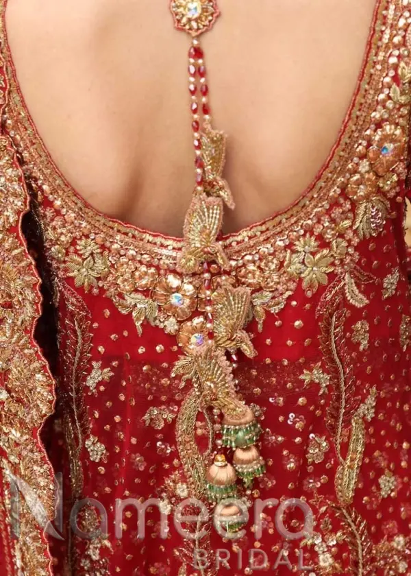Pakistani Bridal Coral Red Farshi Lehenga
