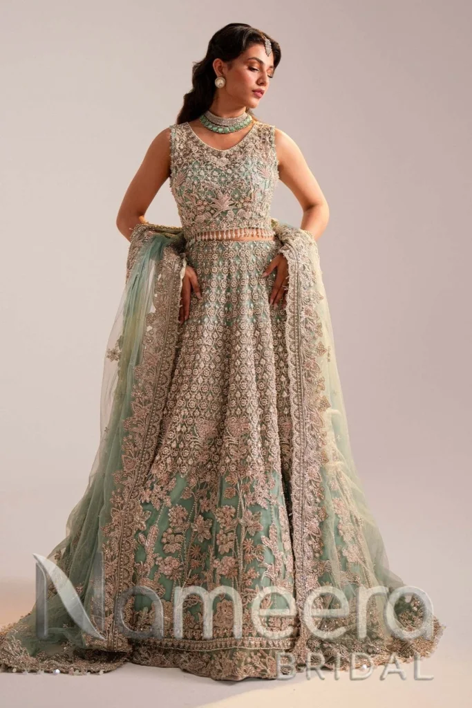 Pakistani Bridal Walima Turquoise Lehenga Choli