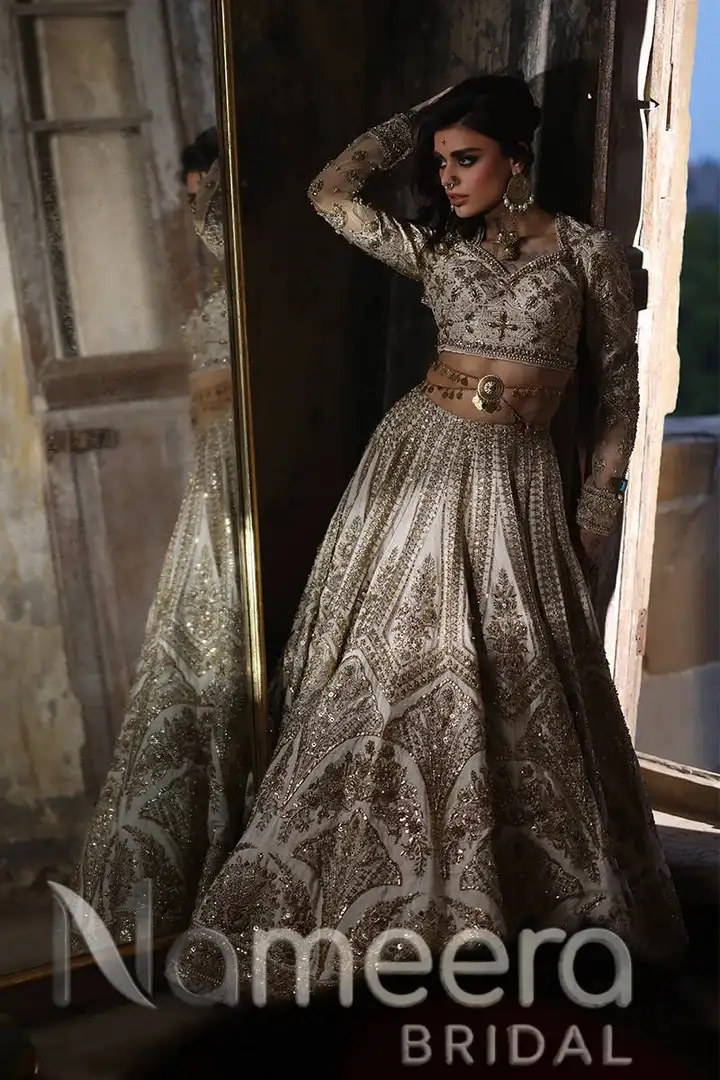 Pakistani Bridal Double Dupatta Pearl Lehenga