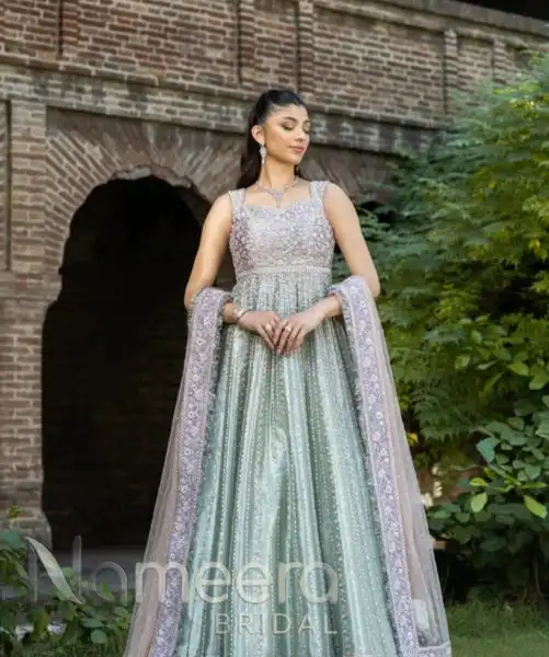 Latest Pakistani Bridal Tissue Gown Lehenga Wedding Dress