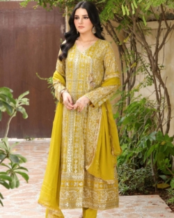 Pakistani Party Yellow Mayo Angrakha Frock