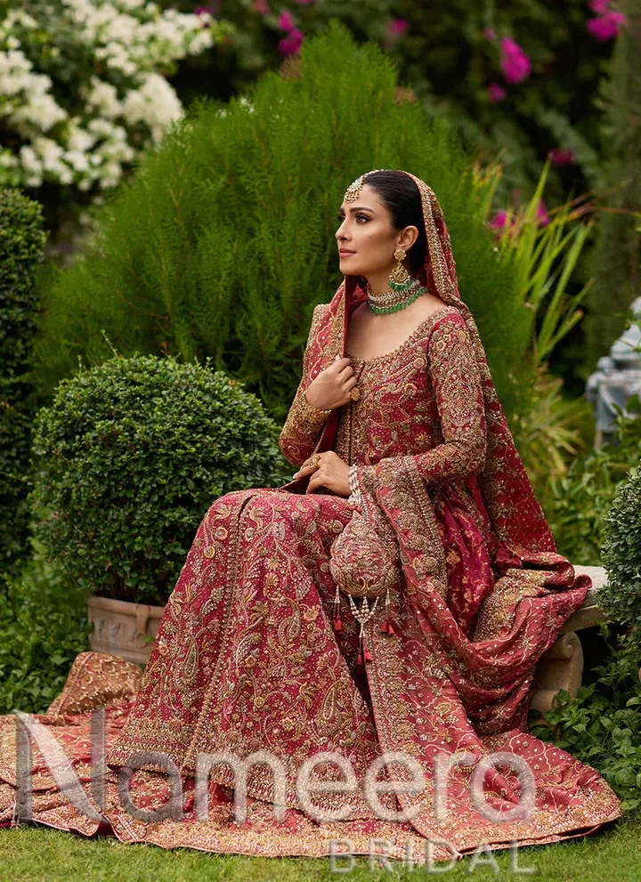 Bridal Deep Pink Open Shirt Lehenga