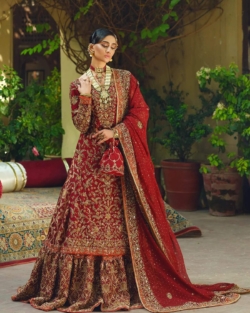 Embroidered Red Lehenga Shirt And Dupatta Pakistani Bridal Outfit