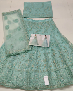 Pale Turquoise Blue Net Lehenga