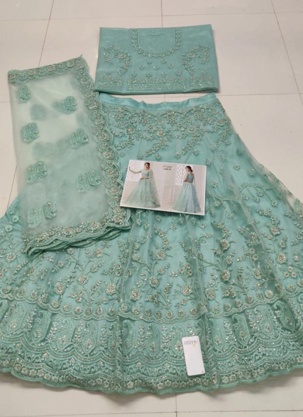 Pale Turquoise Blue Net Lehenga - Image 2