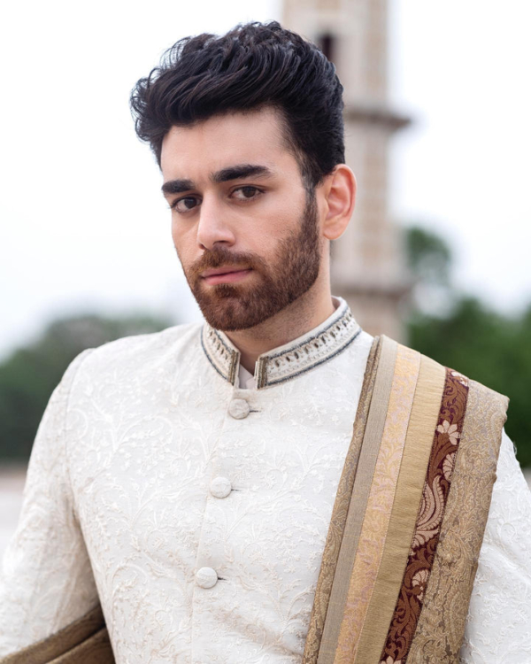 Pakistani Groom Dress In Sherwani Style With Wrap - Image 2