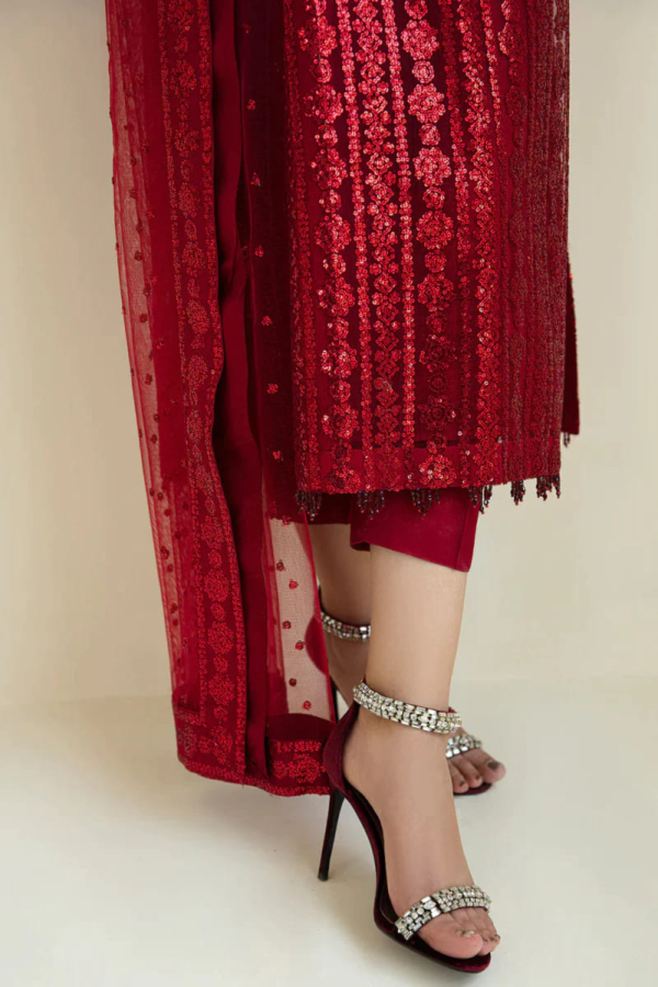 Sequins embroidered net shirt and dupatta with grip silk trousers. - Image 9