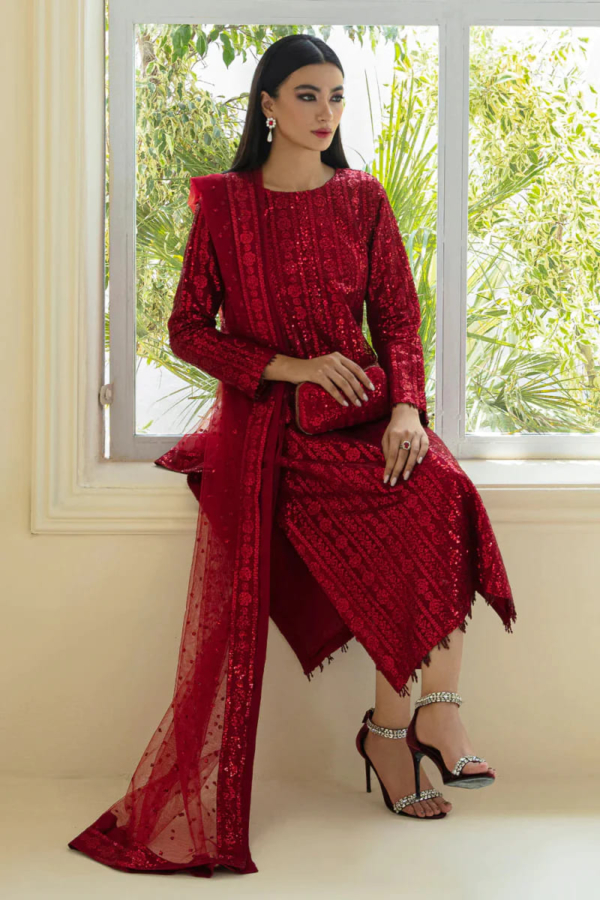 Sequins embroidered net shirt and dupatta with grip silk trousers. - Image 8
