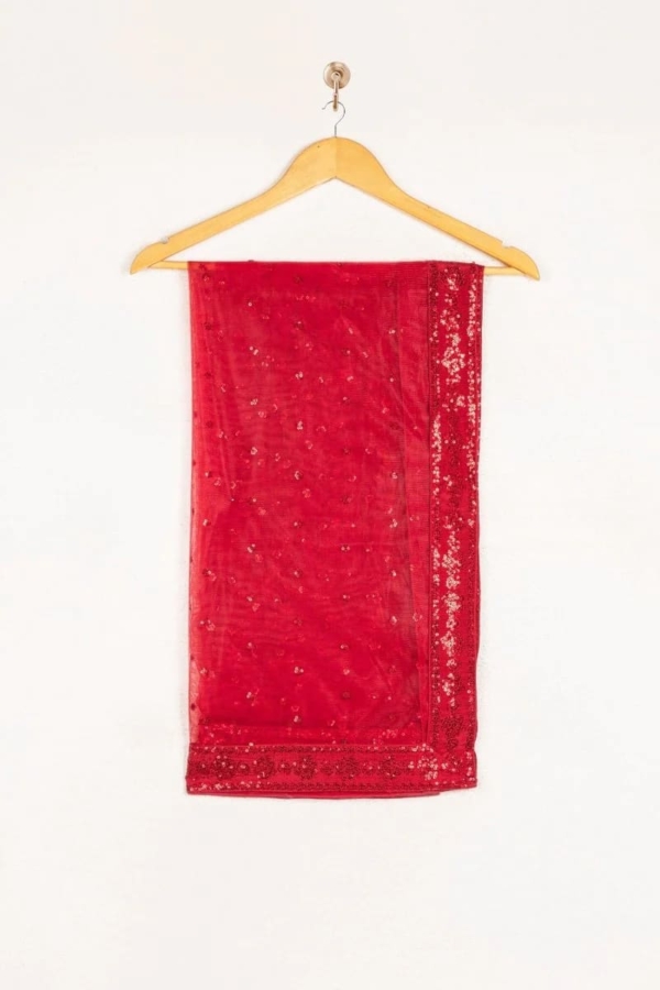 Sequins embroidered net shirt and dupatta with grip silk trousers. - Image 2