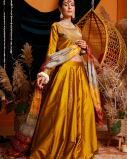 Pakistani Silk Mustard Lehenga Choli Outfit